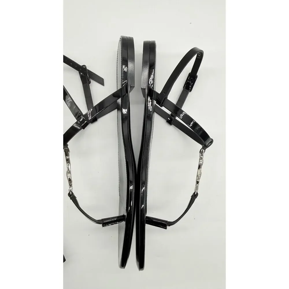 Saint Laurent Cassandra YSL Crystal Logo Sandals SZ: 36